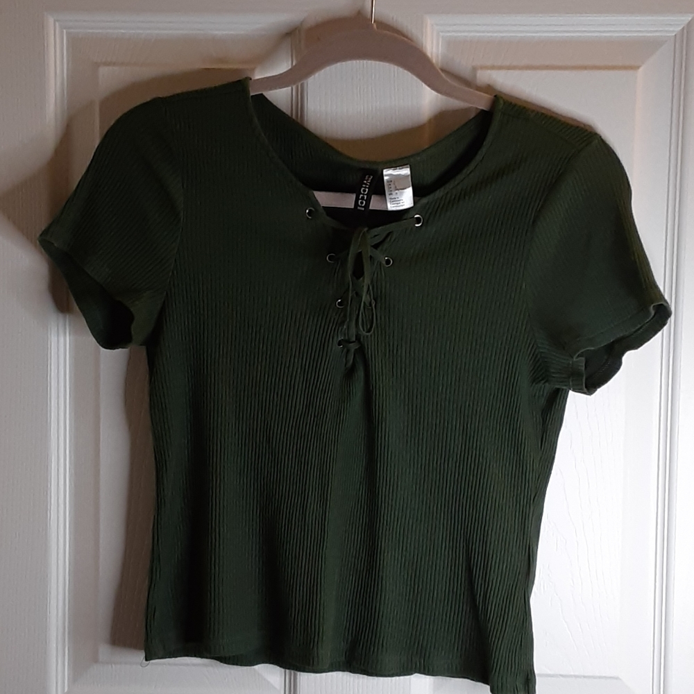 H&M Crop Dark Green String Tie Top